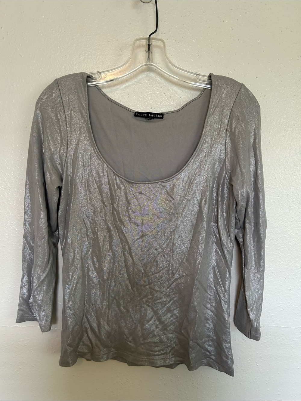 Ralph Lauren Silver Scoop Neck Long Sleeve Top